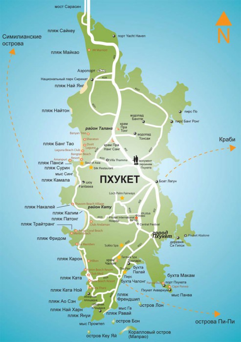 Для початку карта острова Пхукет (Phuket) з основними пляжами
