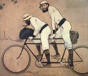 Репродукція картини «Рамон Казас і Пере Ромеу на велосипеді-тандемі» (джерело [16]):