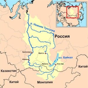 Нижня Тунгуска є правою притокою Єнісею, що протікає через Іркутську область і Красноярський край Росії